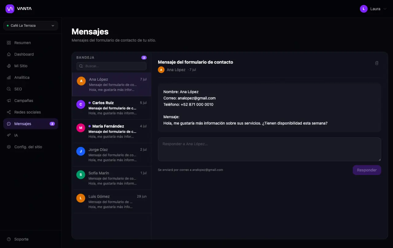 Mensajes · Portal VANTA